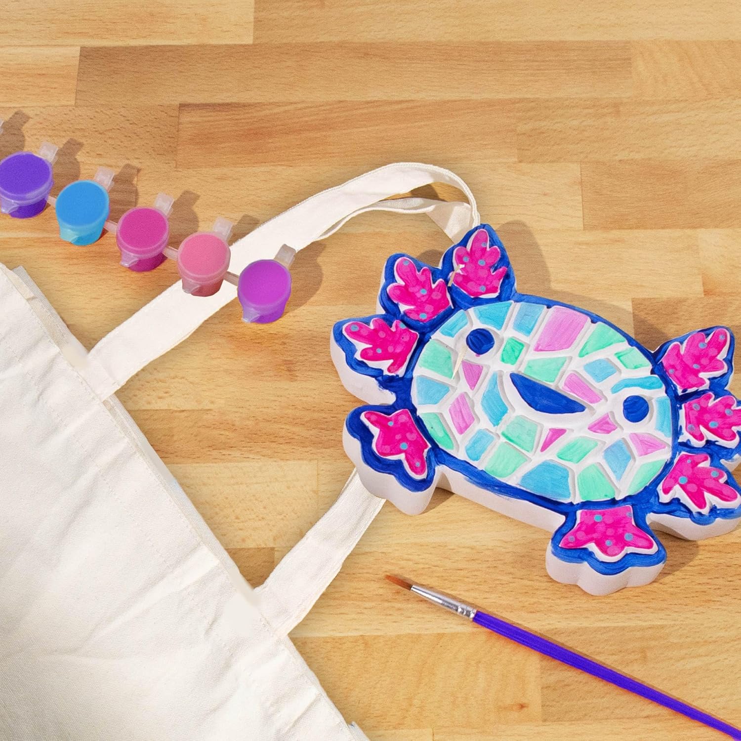 Creative Roots Axolotl Stepping Stone Kit, 7-Inch Paintable Ceramic Stepping Stone, Includes 6