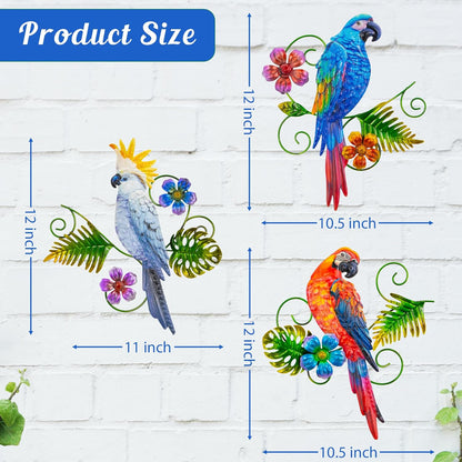 J-Fly Metal Parrots Wall Decor Outdoor Decorations for Yard Garden Decor, Metal Wall Art Decor