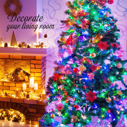 JMEXSUSS Connectable 100 LED Multicolor Christmas Lights for Tree, 8 Modes Indoor Outdoor Clear