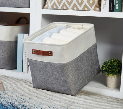 DECOMOMO 13 Inch Cube Storage Bins, Fabric Storage Cube, Basket for Kallax Shelves (Grey & White, 4