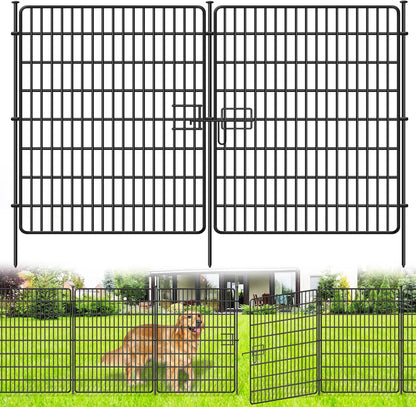 10 Panels No Dig Fence with Gate, 32 in(H) X 24 ft(L) Garden Decorative Fence Animal Barrier for