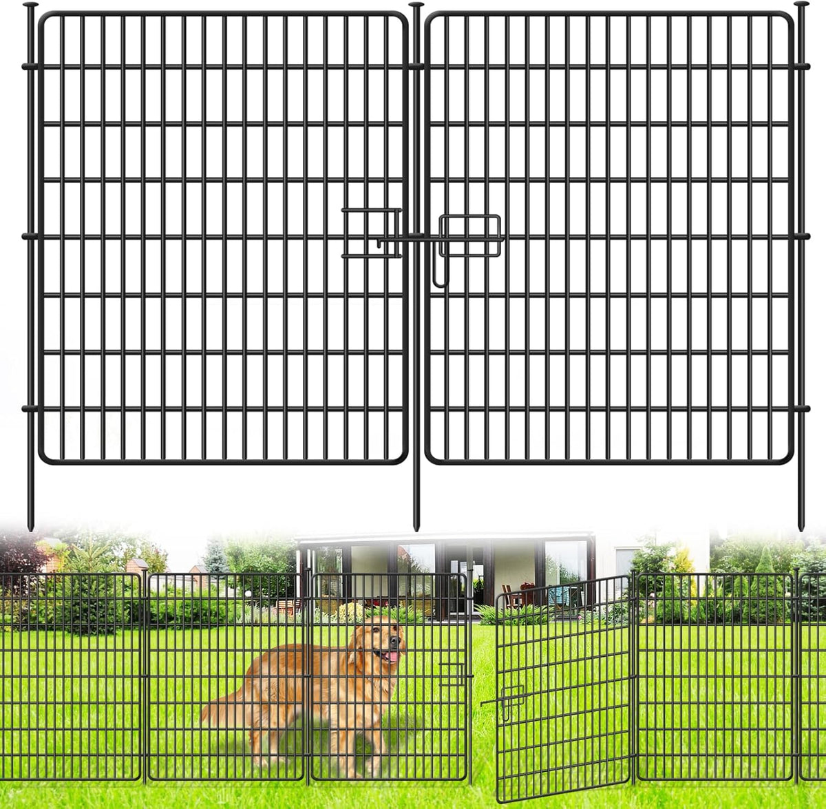 15 Panels No Dig Fence with Gate, 32 in(H) X 36 ft(L) Garden Decorative Fence Animal Barrier for