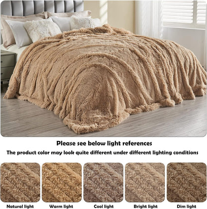 GONAAP Fuzzy Faux Fur Throw Blanket Twin Size Brown Super Soft Cozy Plush Fuzzy Shaggy Blanket for