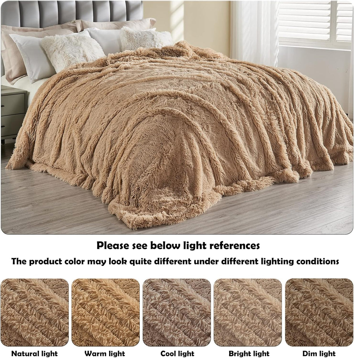 GONAAP Fuzzy Faux Fur Throw Blanket Queen Size Brown Super Soft Cozy Plush Fuzzy Shaggy Blanket for