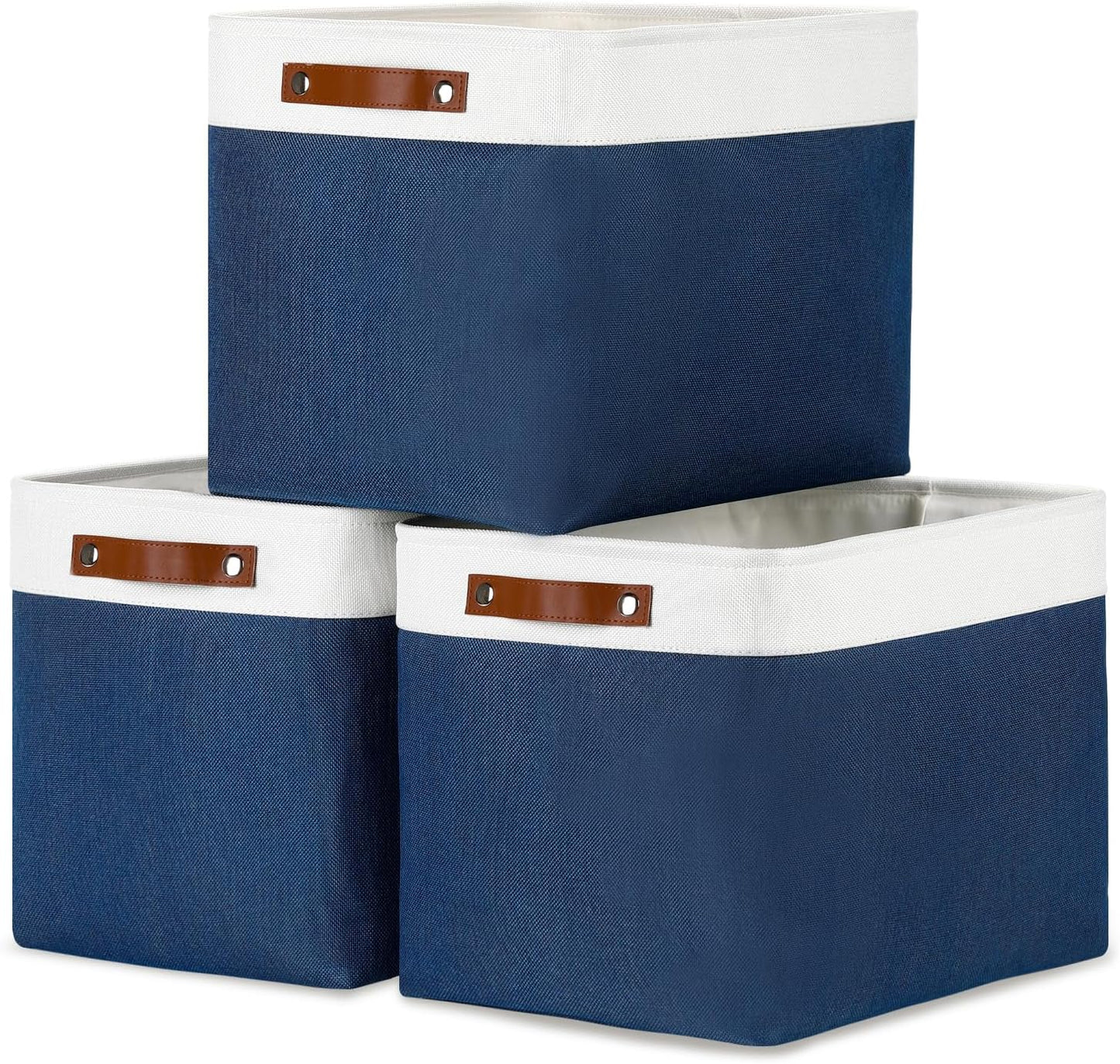 DULLEMELO Large Storage Baskets with Leather Handles for Linen Closet and Home Office, Decorative
