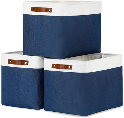 DULLEMELO Large Storage Baskets with Leather Handles for Linen Closet and Home Office, Decorative