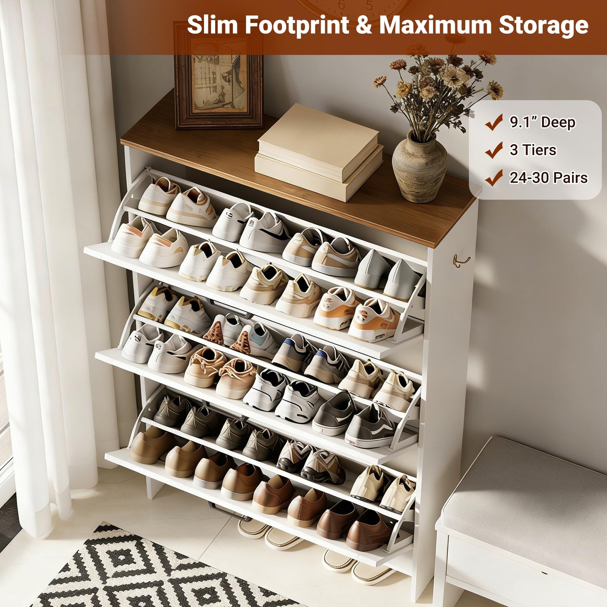 Shoe Cabinet for Entryway, 3 Flip Drawers Shoe Storage Cabinet with 3-Tier Adjustable Shelves