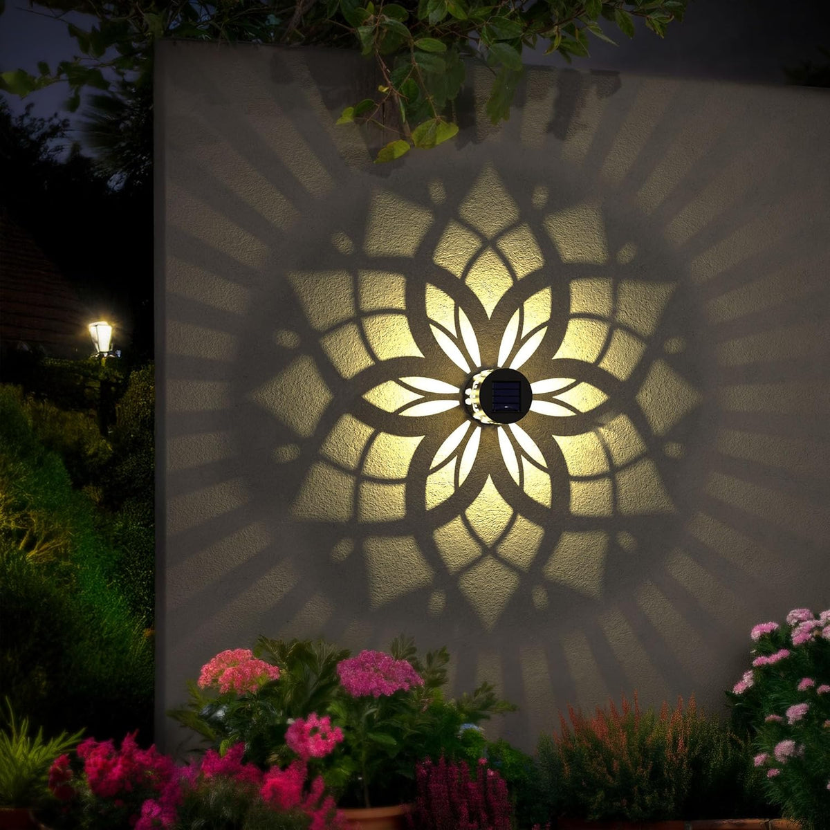 4 Pack Solar Fence Lights Metal Solar Powered Outdoor Wall Deck Step Lights Mandala Theme