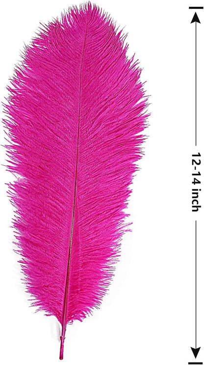 THARAHT Hot Pink Ostrich Feathers 12pcs Large Natural Bulk 12-14Inch 30cm-35cm for Wedding Party