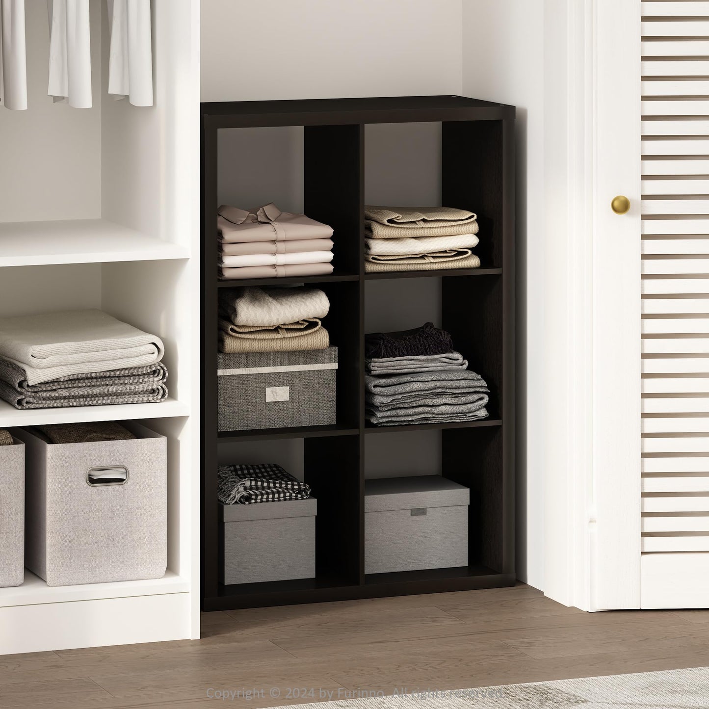 Furinno Cubic Extra Thick 6-Cube Closet Organizers and Storage, Dark Oak