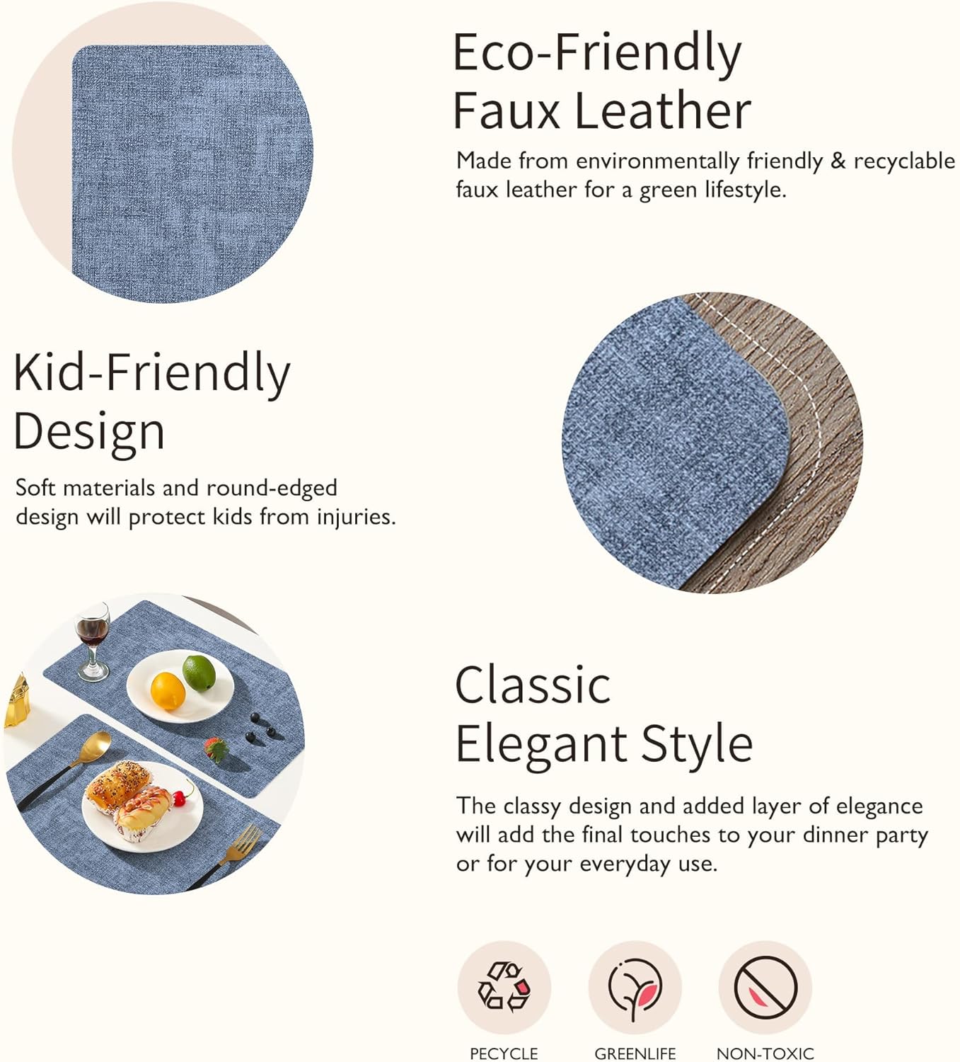 Maxpearl Set of 8 Faux Leather Table Placemats – Heat Resistant, Waterproof, Easy to Clean