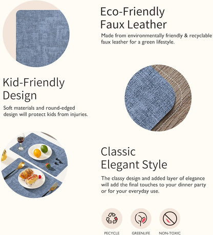 Maxpearl Set of 8 Faux Leather Table Placemats – Heat Resistant, Waterproof, Easy to Clean