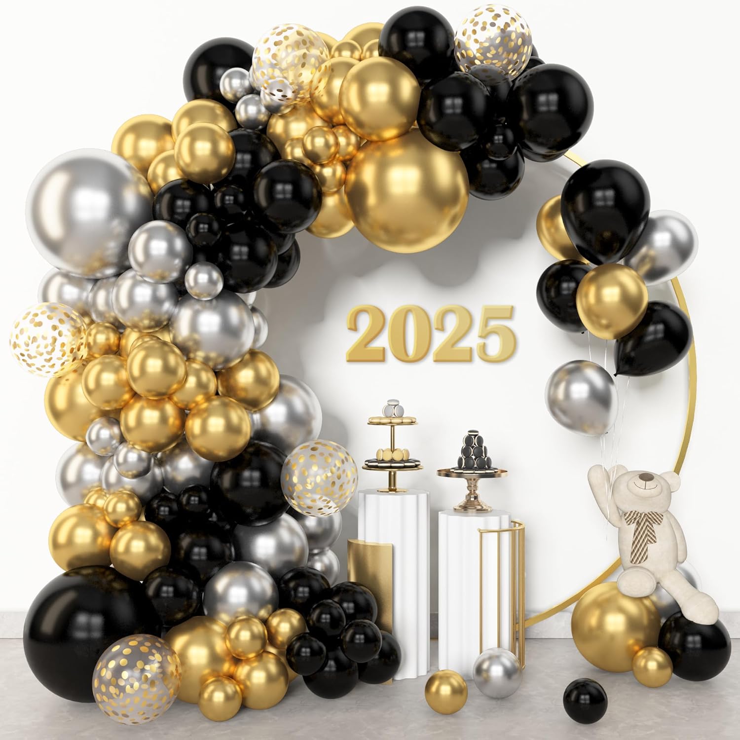 Amandir 153pcs Black and Gold Balloons Arch Garland Kit Different Sizes 18 12 10 5inch Latex