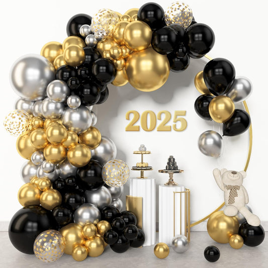 Amandir 153pcs Black and Gold Balloons Arch Garland Kit Different Sizes 18 12 10 5inch Latex