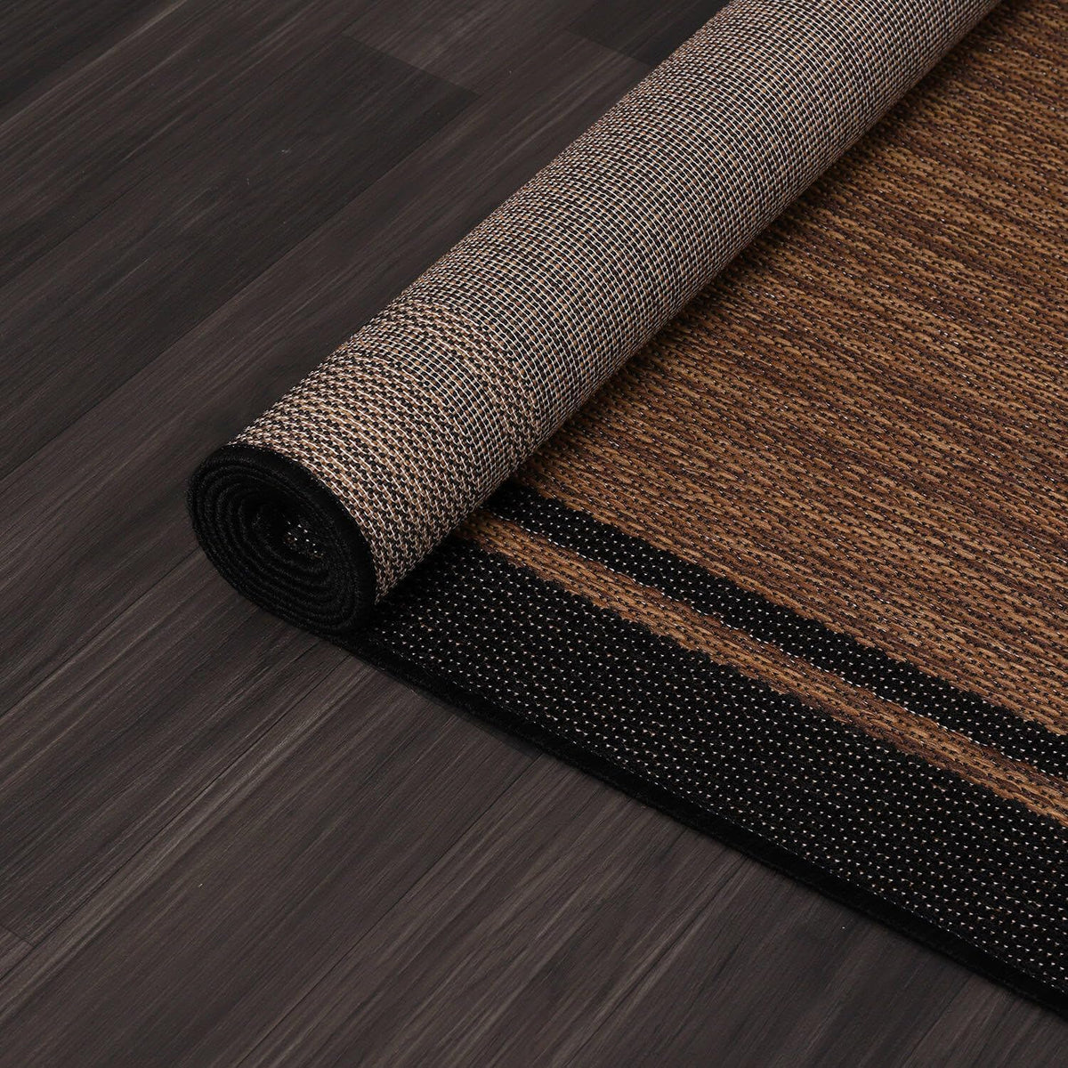 CAMILSON Indoor Outdoor Rug, 6x9 Bordered Nut Brown Black Modern Area Rugs for Indoor and Outdoor