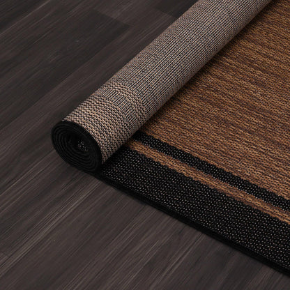 CAMILSON Indoor Outdoor Rug, 6x9 Bordered Nut Brown Black Modern Area Rugs for Indoor and Outdoor