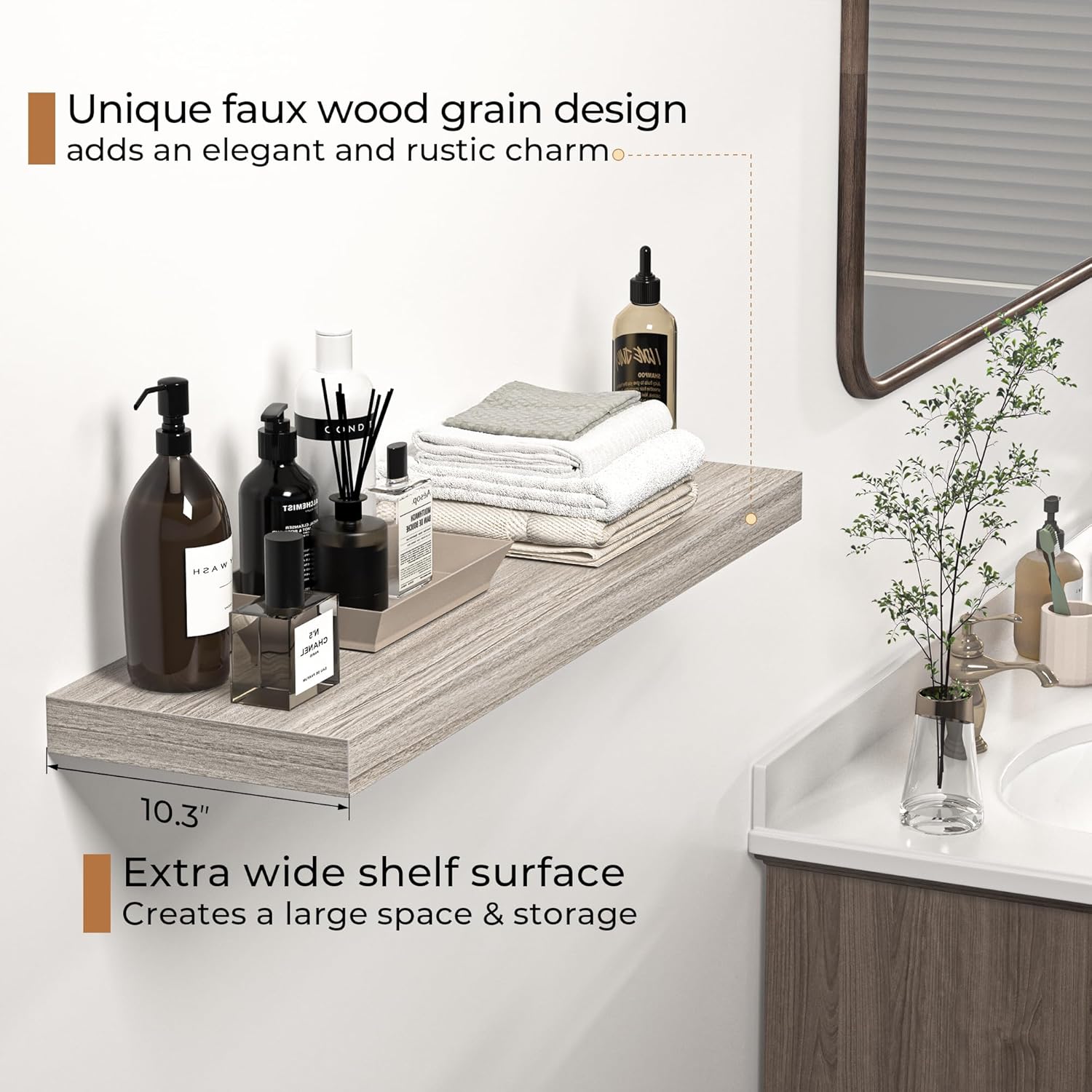 Floating Shelves - 10.3 Inch Deep Wall Shelf for Decor & Storage - Wall Mounted Display Shelving
