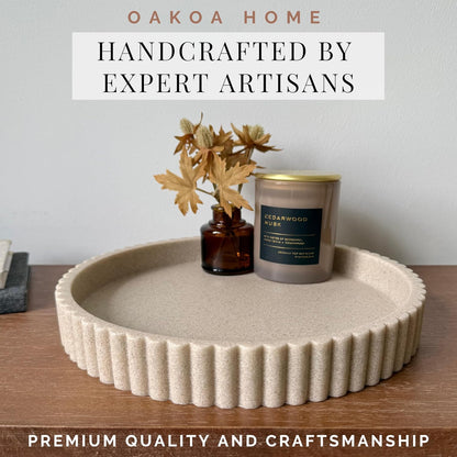 OAKOA Beige Resin Decorative Trays for Decor - Coffee Table Decor Tray Ottoman Tray for Living Room