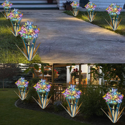 Homight Solar Metal Agave Butterfly Flower Stick Garden Sculpture - Outdoor Christmas Lights With