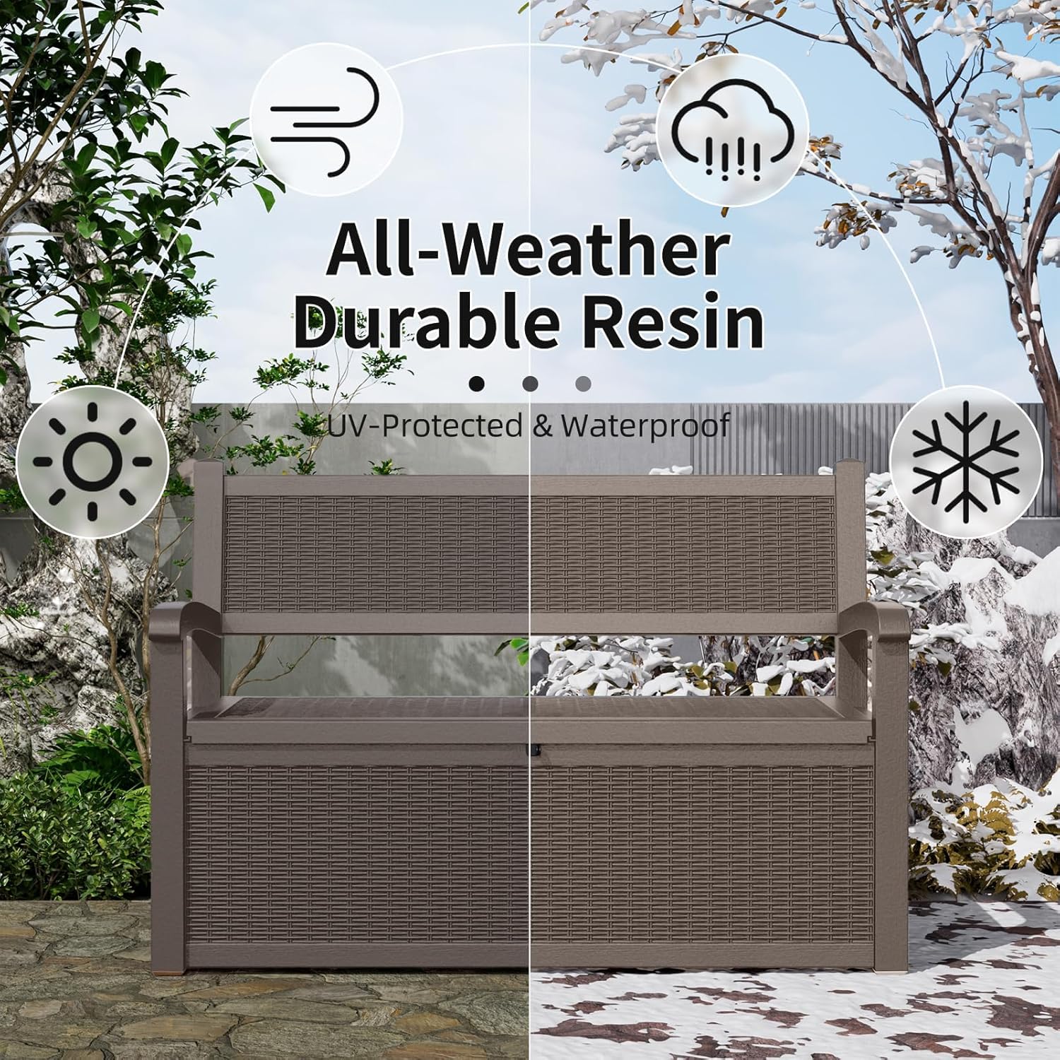 80 Gallon Storage Bench Deck Box, Waterproof and Lockable Outdoor Storage Furniture for Patio