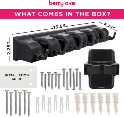 Combo 5 Slot Broom Holder w/ 1 Self Adhesive Mop Gripper No-Drilling, Wall Mount Tool Organizers