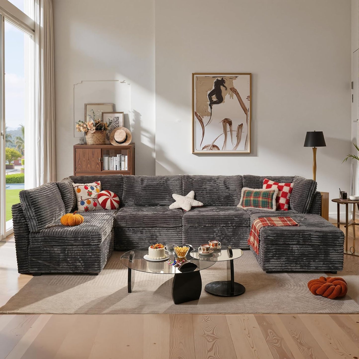 ovios Sectional Sofa Couch with U-Shape Chaise Sofa Bed, Comfy Modular Cloud Couches with Deep