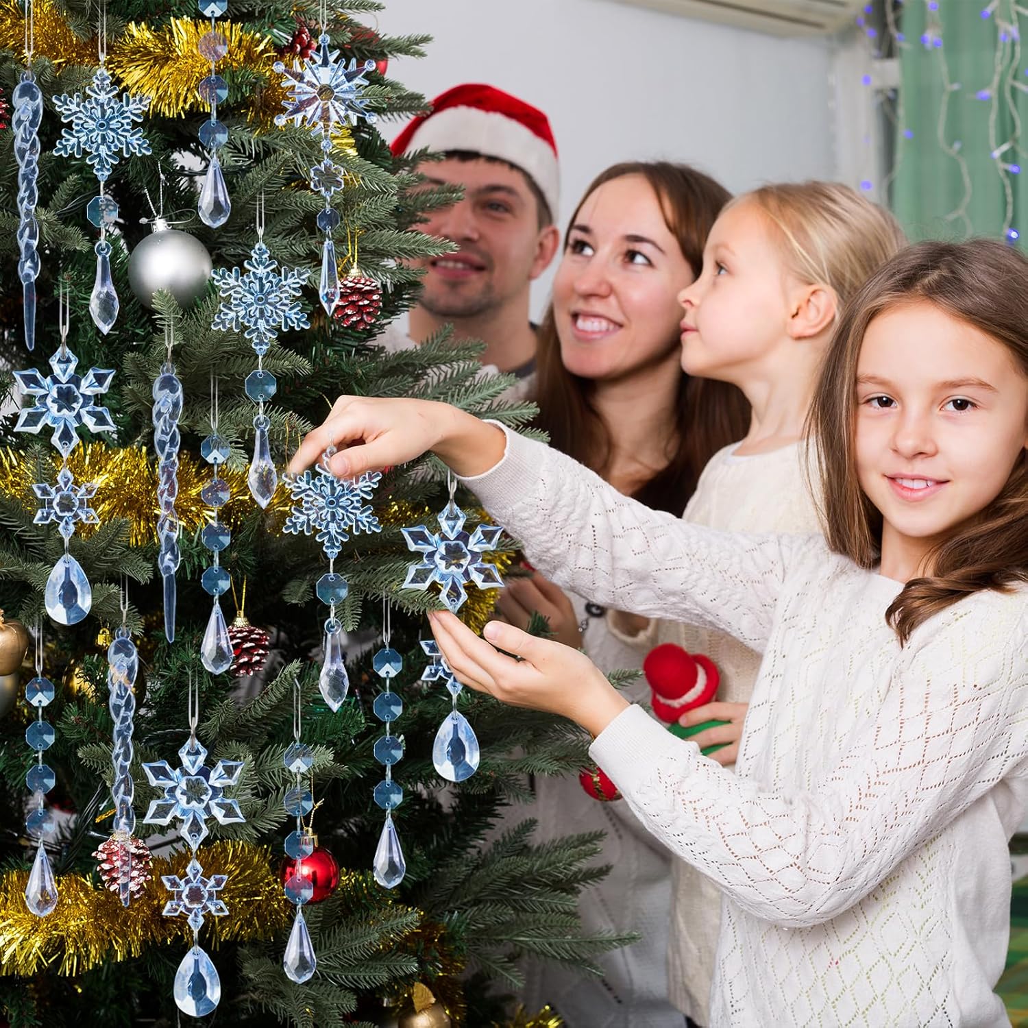 32pcs Crystal Christmas Ornaments for Christmas Tree Decorations-Blue Hanging Acrylic Snowflake and