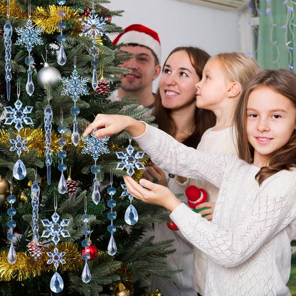 32pcs Crystal Christmas Ornaments for Christmas Tree Decorations-Blue Hanging Acrylic Snowflake and