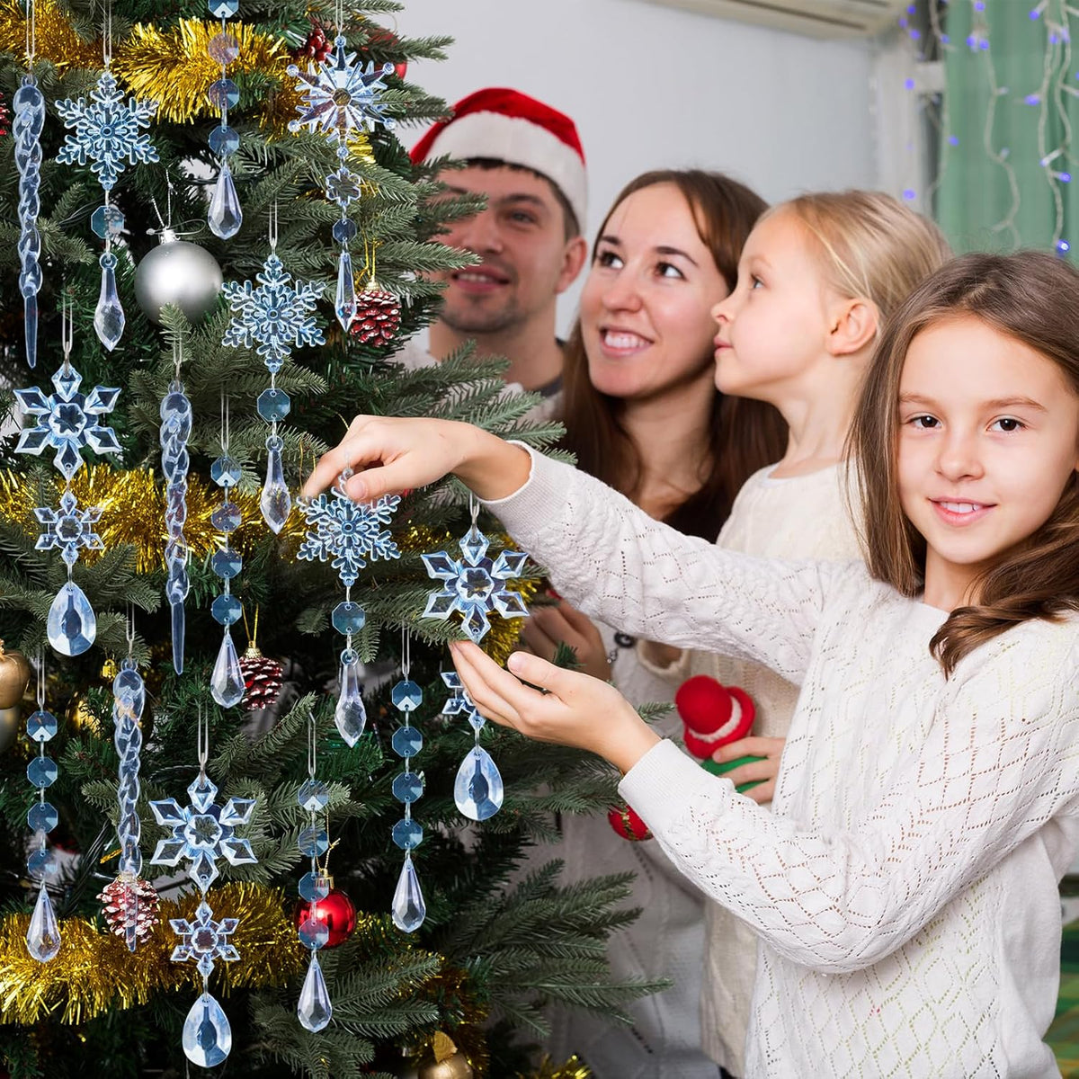 18pcs Crystal Christmas Ornaments for Christmas Tree Decorations-Blue Hanging Acrylic Snowflake and
