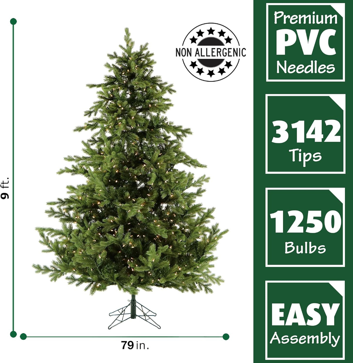 Fraser Hill Farm 9-Ft. Foxtail Pine Artificial Christmas Tree with Warm White LED Lights and Stand