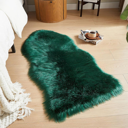 AMTOVO Faux Fur Rug, Dark Green Area Rug, Fluffy Sheepskin Rug, Fuzzy Ultra Soft 2 x 4 ft Shag Rugs
