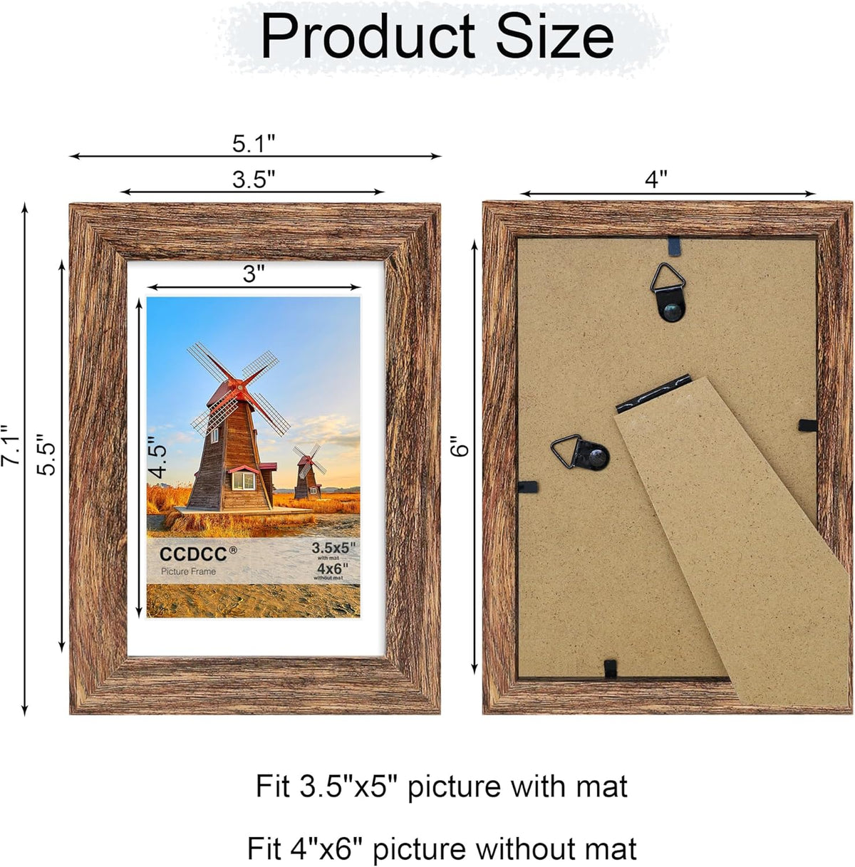 4x6 Picture Frame Set of 4, 4 x 6 Wood Photo Frames with Mat for 3.5x5, Natural Wooden Frame with