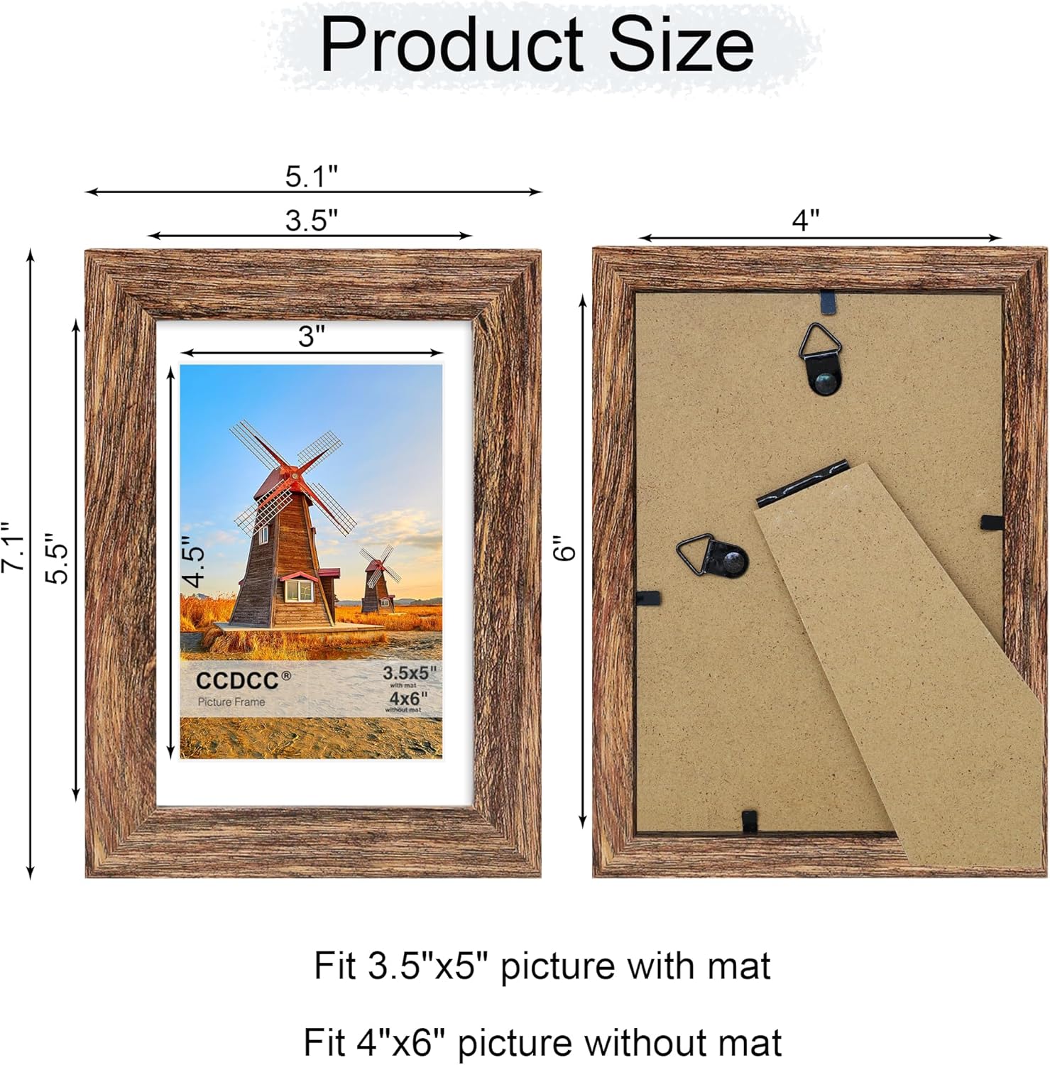 4x6 Picture Frame Set of 4, 4 x 6 Wood Photo Frames with Mat for 3.5x5, Natural Wooden Frame with