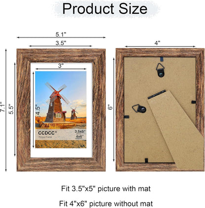 4x6 Picture Frame Set of 4, 4 x 6 Wood Photo Frames with Mat for 3.5x5, Natural Wooden Frame with