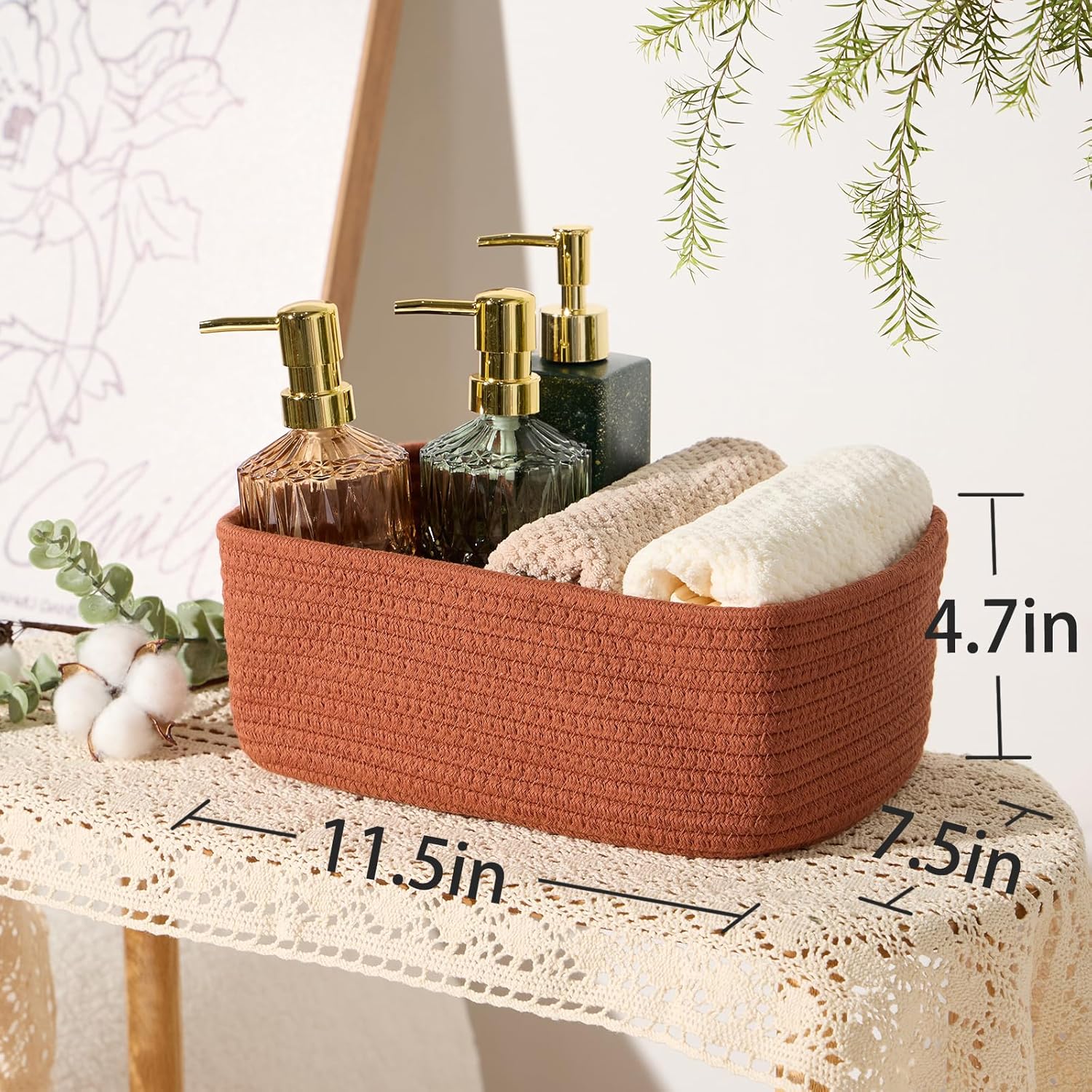 Small Storage Baskets for Organizing | Closet Organizer Bins | Shelf Toy Basket | Woven Rope