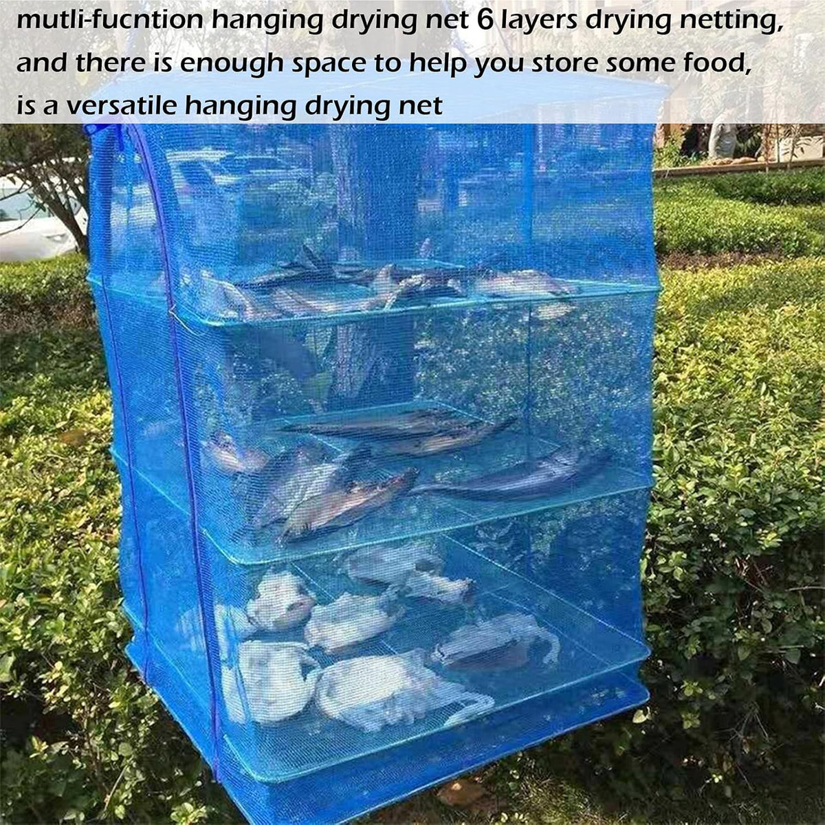Drying Rack 6 Layers Folding Fish Mesh, Foldable Nylon Netting, Hanging Drying Fish Net, for Shrimp