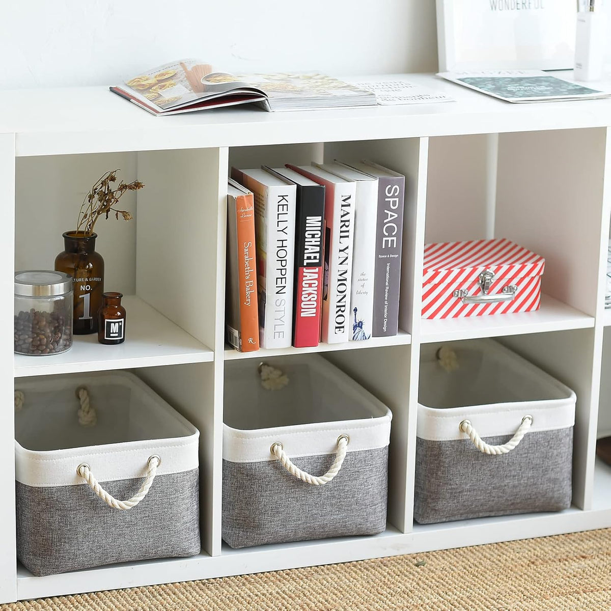 Large Storage Baskets for Shelves, Fabric Baskets for Organizing, Collapsible Storage Bins for