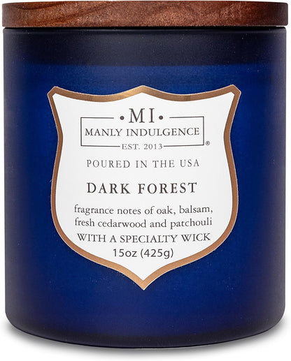 Manly Indulgence Dark Forest Scented Jar Candle for Men, Wood Wicked Candle, 15 oz - Oak, Balsam
