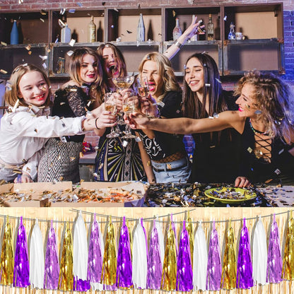 4P Purple-Gold Foil Fringe Metallic Tassel Garland, Tassels Banner Streamers for Parade Floats