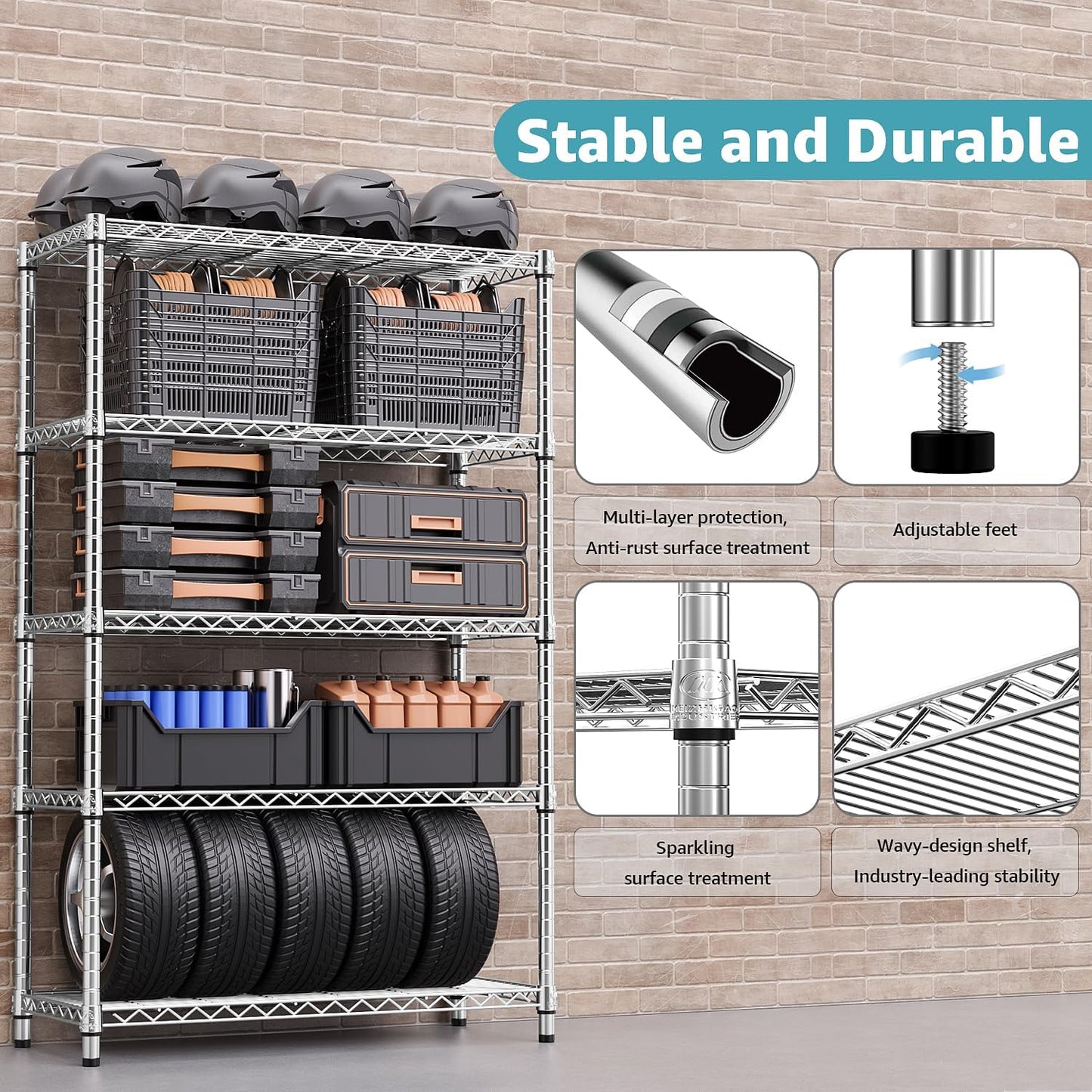 1750 LBS Storage Shelves 5-Tier Utility Shelving Unit Steel Organizer Wire Rack for