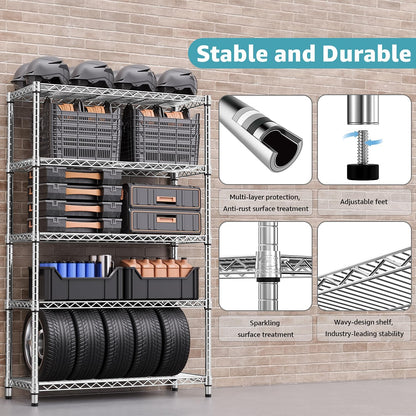1750 LBS Storage Shelves 5-Tier Utility Shelving Unit Steel Organizer Wire Rack for