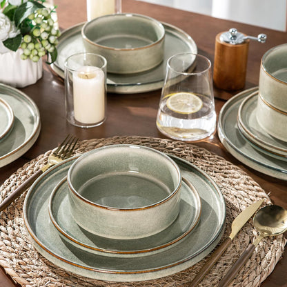 AmorArc Ceramic Dinnerware Sets, Handmade Reactive Glaze Stoneware Plates and Bowls Sets,Highly