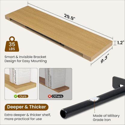 Fun Memories Floating Shelves for Wall, 30 Inch Rustic Wood Wall Mounted Shelves for Bathroom