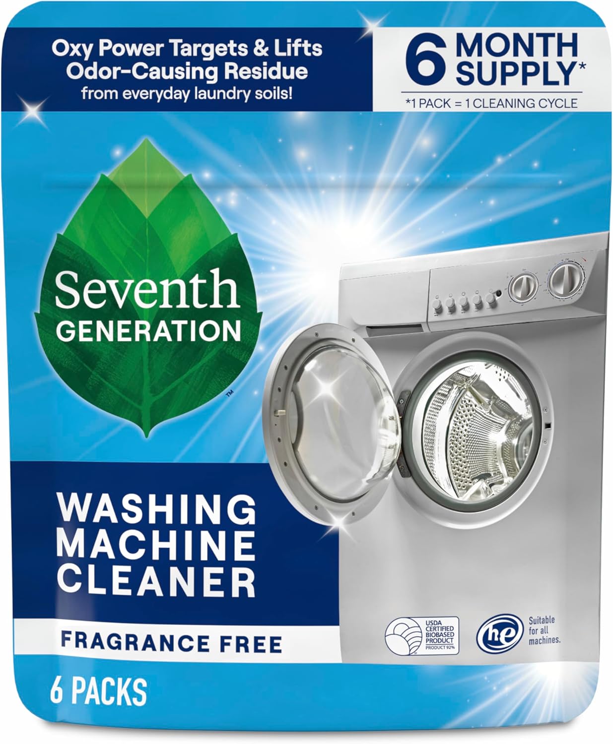 Seventh Generation Washing Machine Cleaner 6 Count Free & Clear Targets Odor-Causing Residue