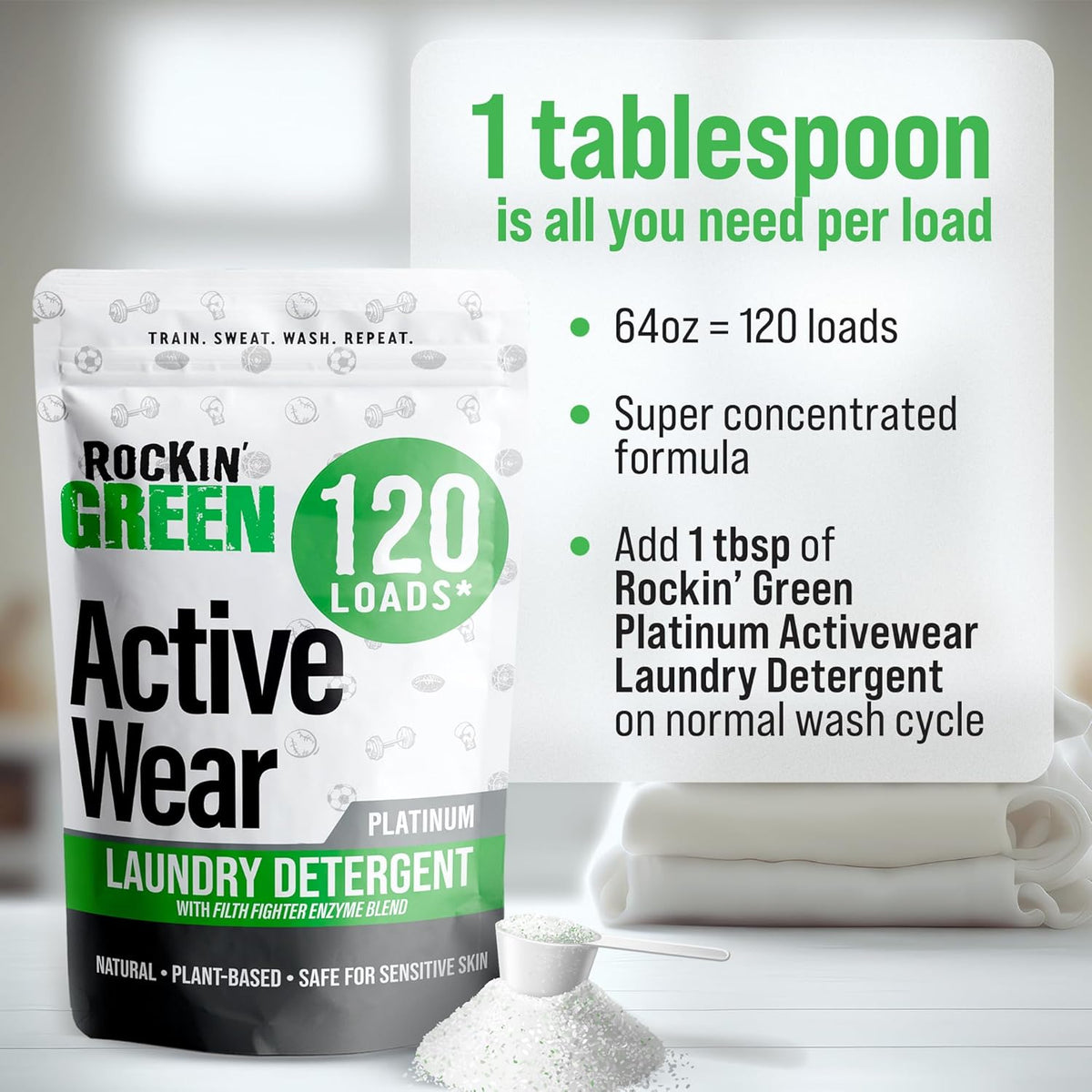 Rockin' Green Laundry Detergent, Plant based, All Natural Laundry Detergent Powder, Vegan and