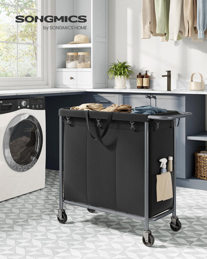SONGMICS Laundry Basket with Wheels, 3-Section Rolling Laundry Hamper, 52.8 Gallons (200 L)