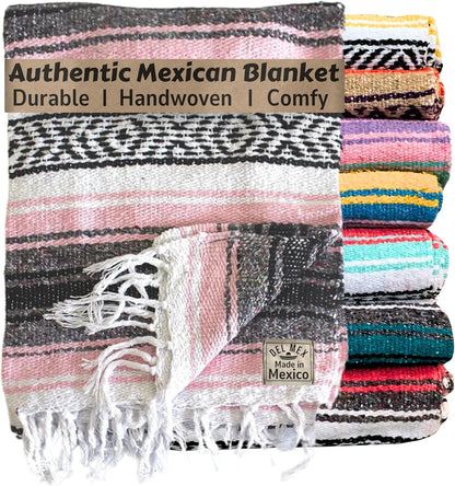 Del Mex Classic Mexican Blanket, Large Authentic Woven Falsa Throw (70"x50"), Artisan Southwest