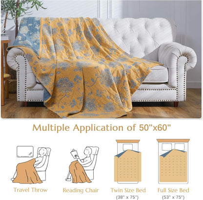 jinchan Boho 100% Cotton Muslin Twin Size 50x60 Inches Blanket Lightweight 4-Layer Quilted Soft