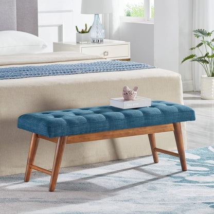 Amazon Basics Modern Haraden Upholstered Button-Tufted Bench, Blue, 16 x 44 x 17 in (Previously
