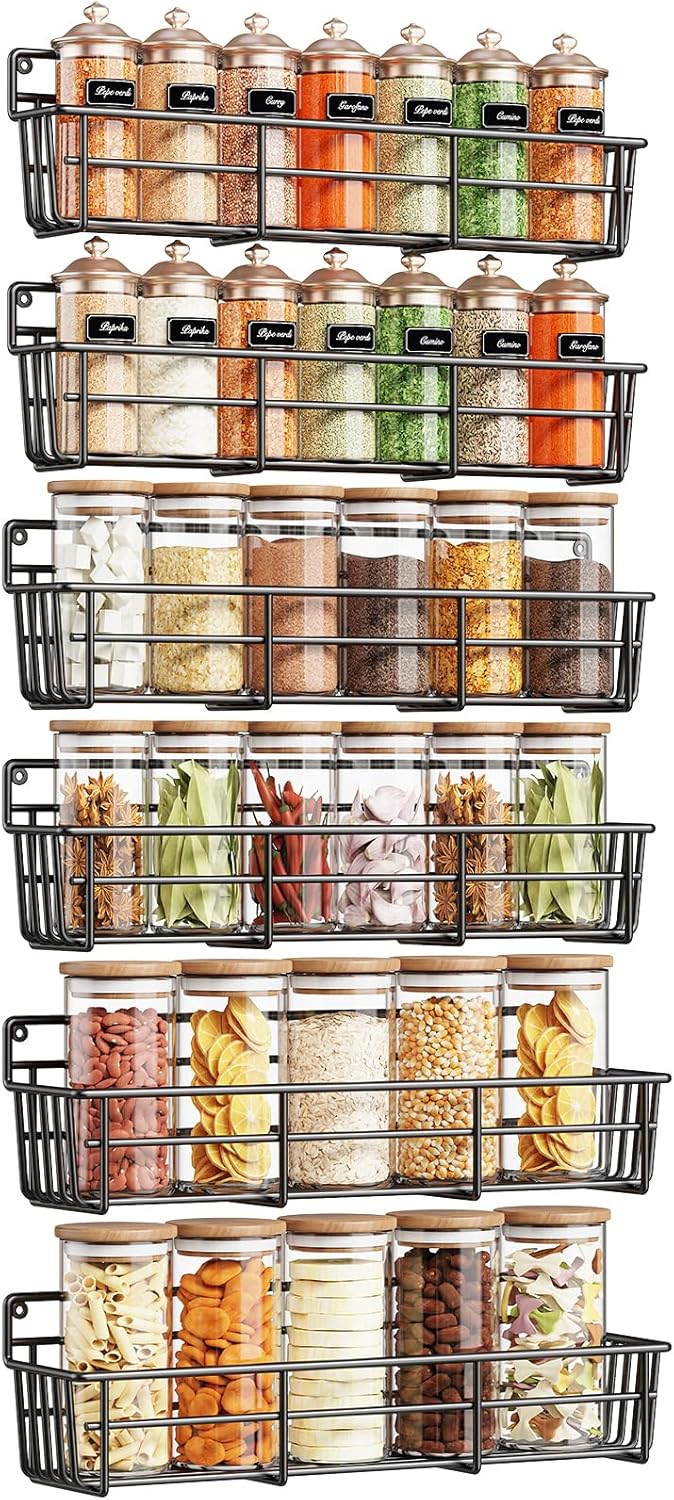 Spice Rack wall mounted 6 Pack, Space-Saving Spice Organizer for Spice Jars and Seasonings,Screw or